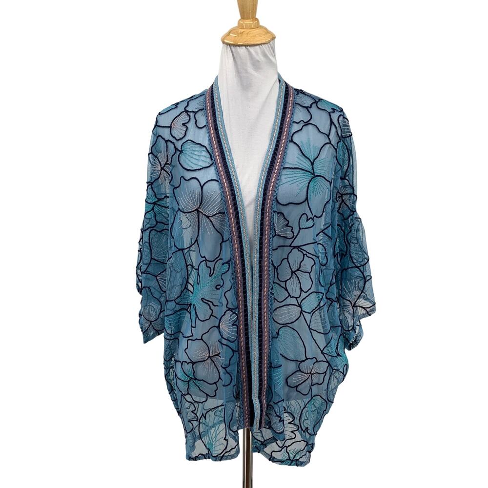 Bl-nk Jacket Womens OS One Size Copen Floral Embroidered Tulle Boxy Kimono